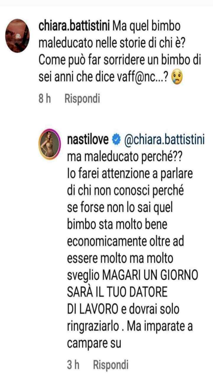 folle risposta di Chiara Nasti sui social