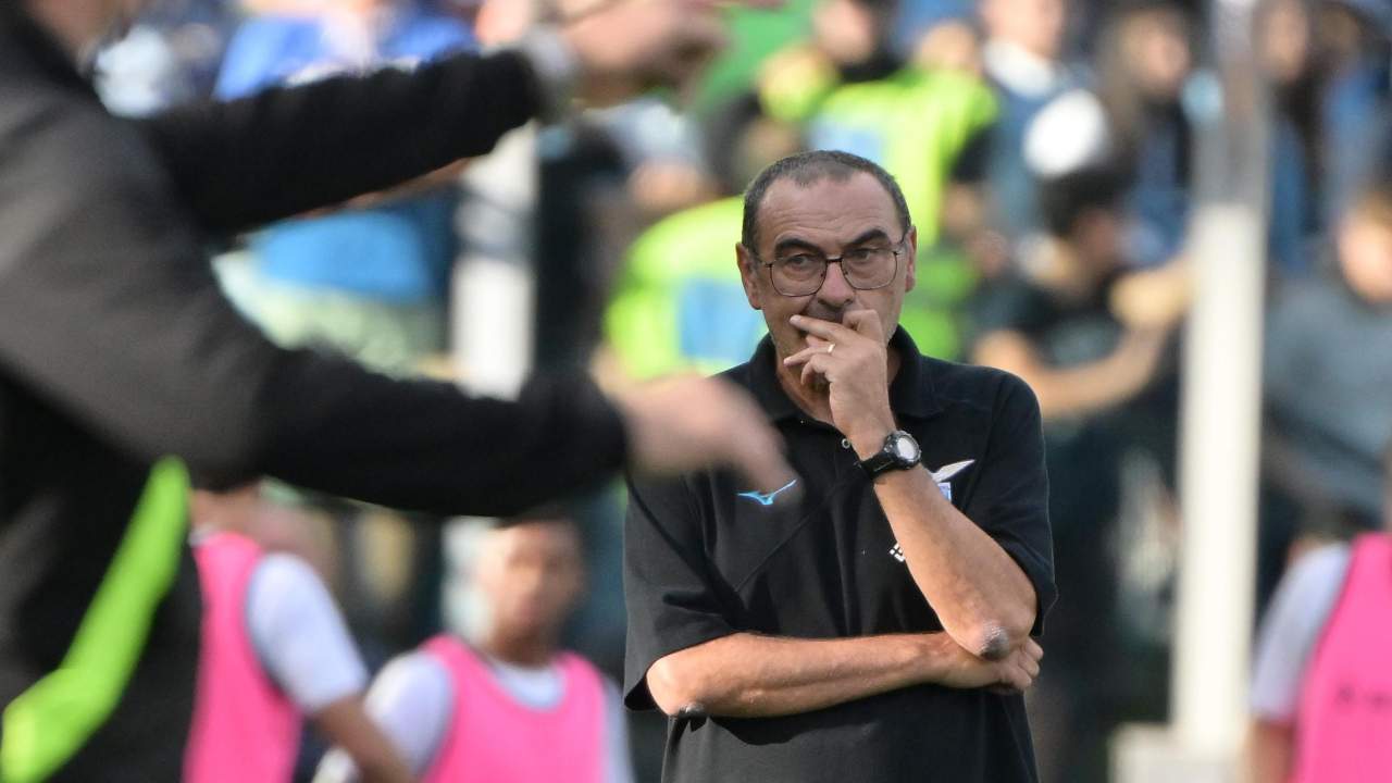 Maurizio Sarri in conferenza stampa prima di Atalanta-Lazio