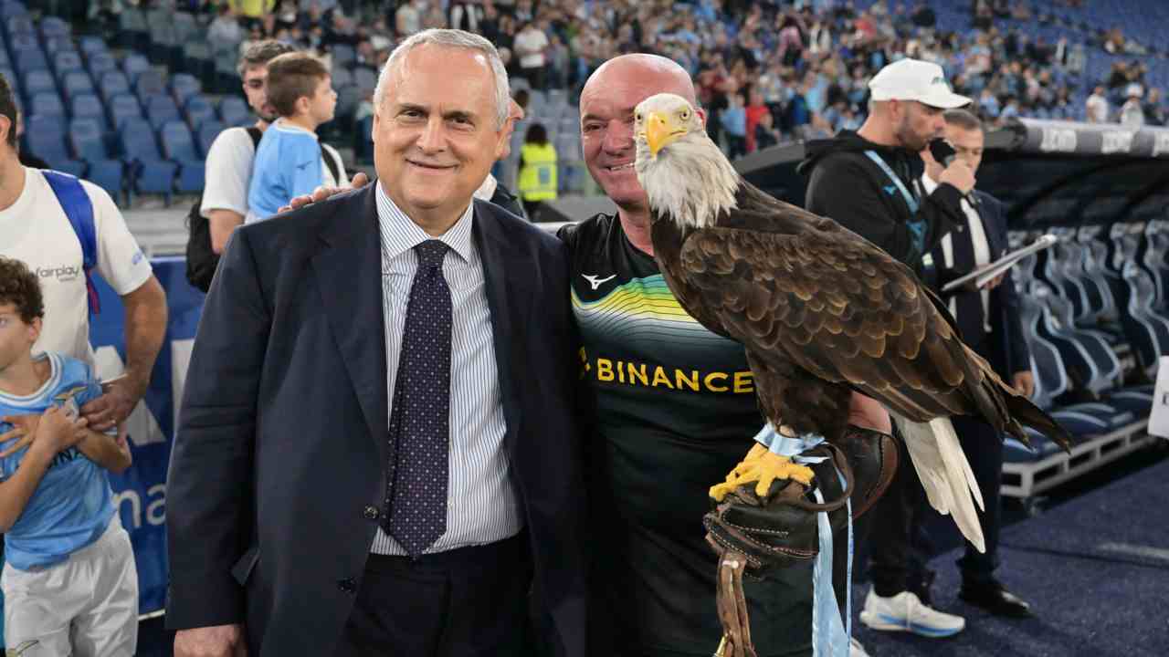 Il presidente Lotito all'Olimpico con l'aquila Olympia