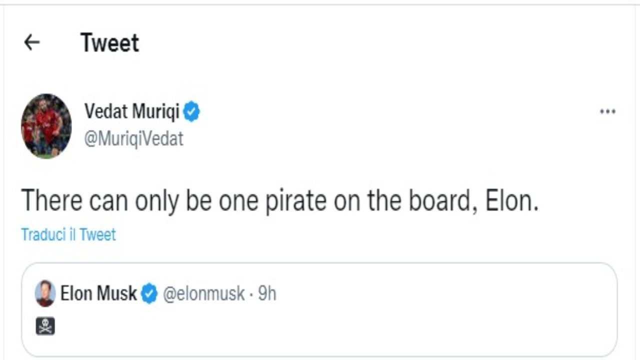 Il tweet di Vedat Muriqi in risposta d Elon Musk