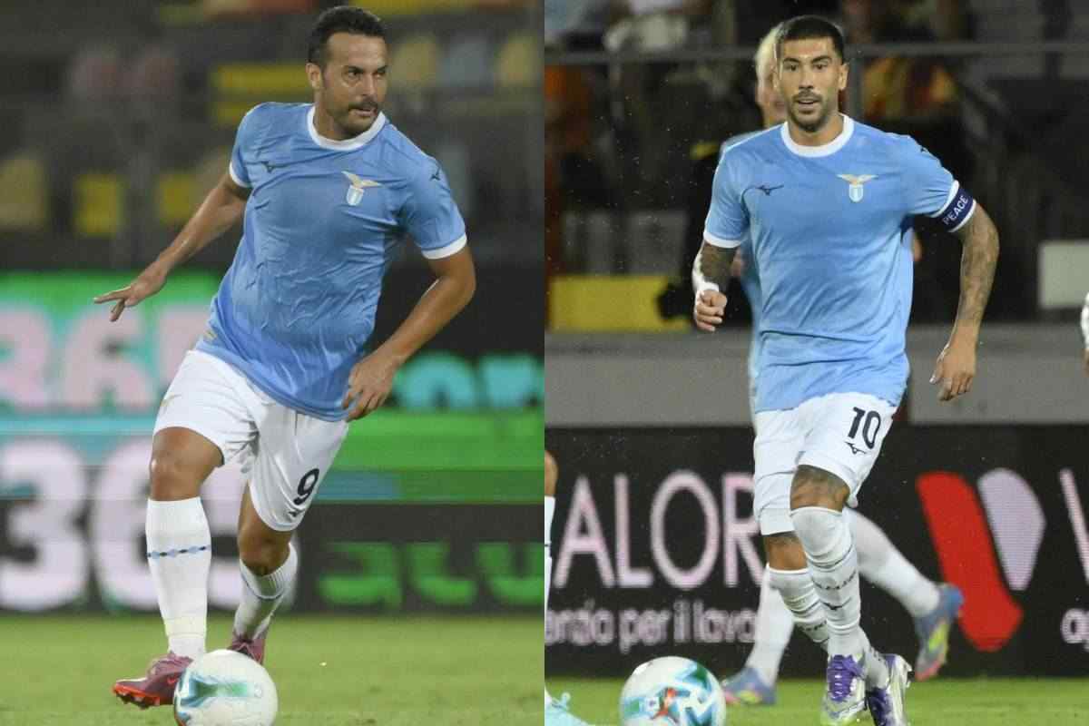 Pedro e Zaccagni in azione con la maglia della Lazio