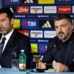 Gattuso e Buffon durante la prima conferenza stampa dell'Italia