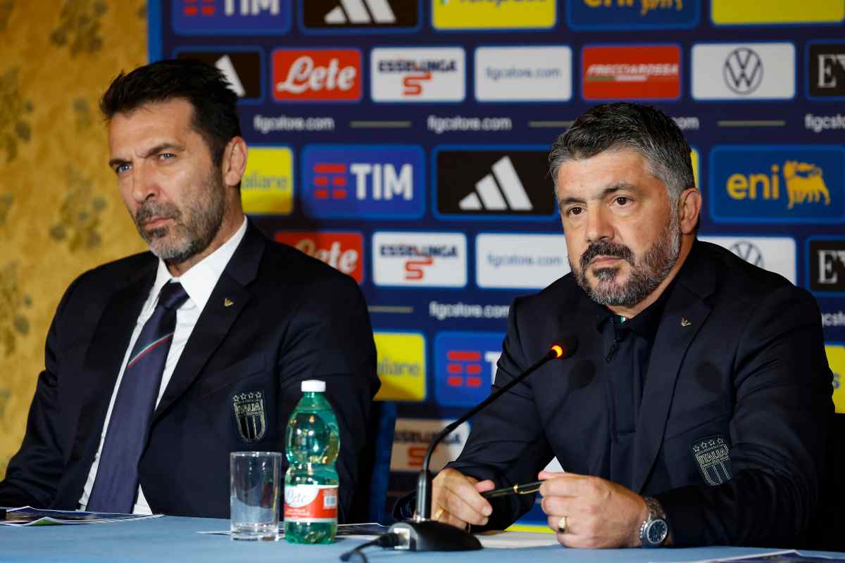 Gattuso e Buffon durante la prima conferenza stampa dell'Italia