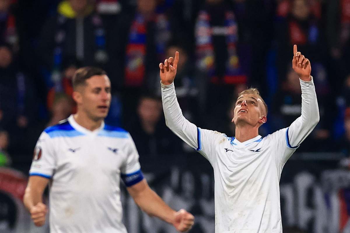 Gustav Isaksen subito dopo aver segnato un gol in Europa