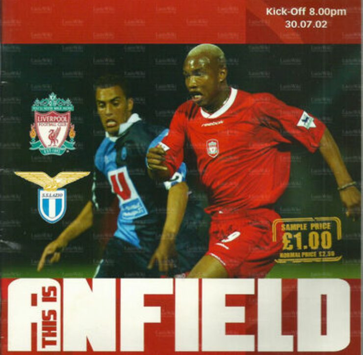 La locandina dell'amichevole di Liverpool-Lazio del 2002
