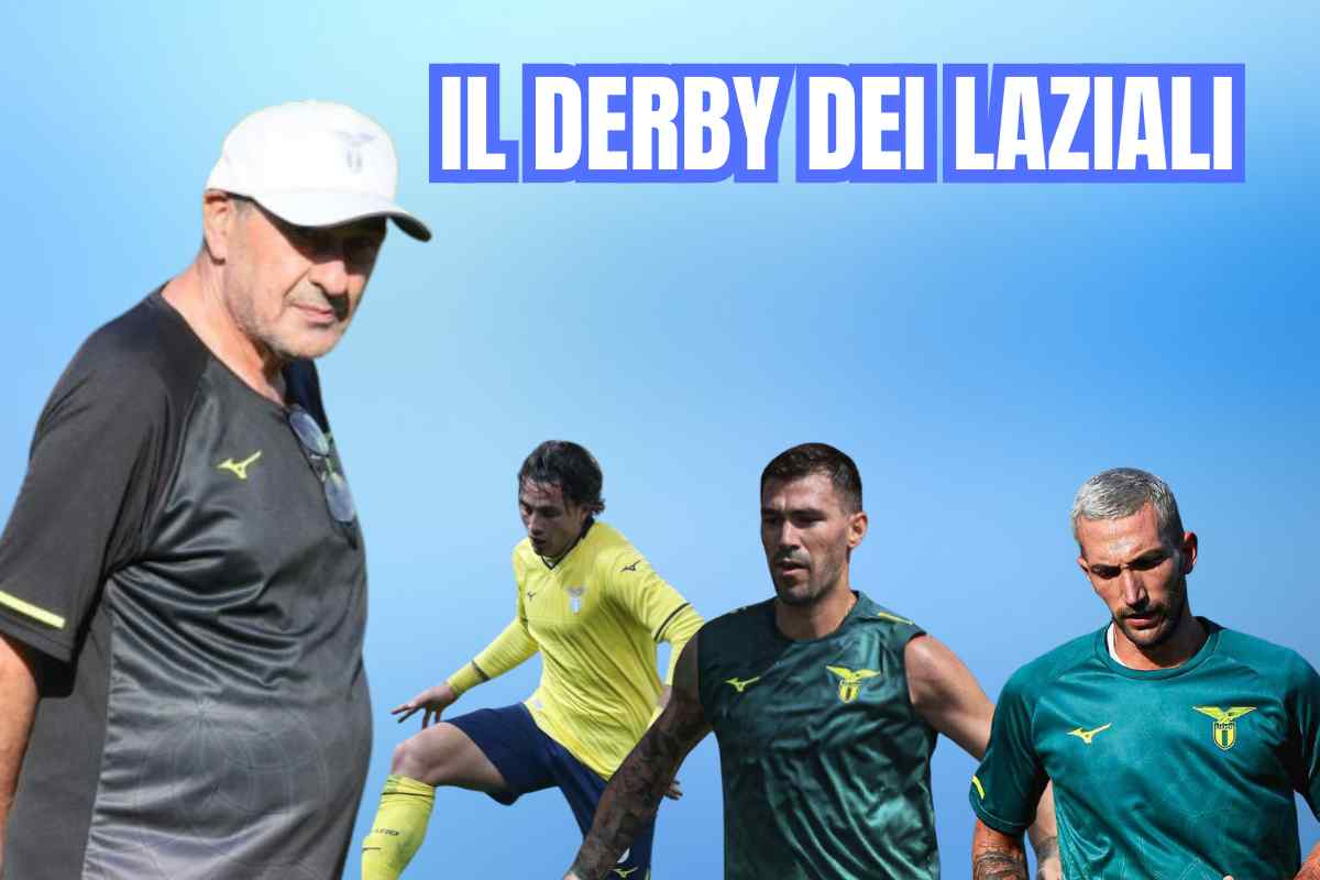 Sarri e i tre laziali in campo al derby